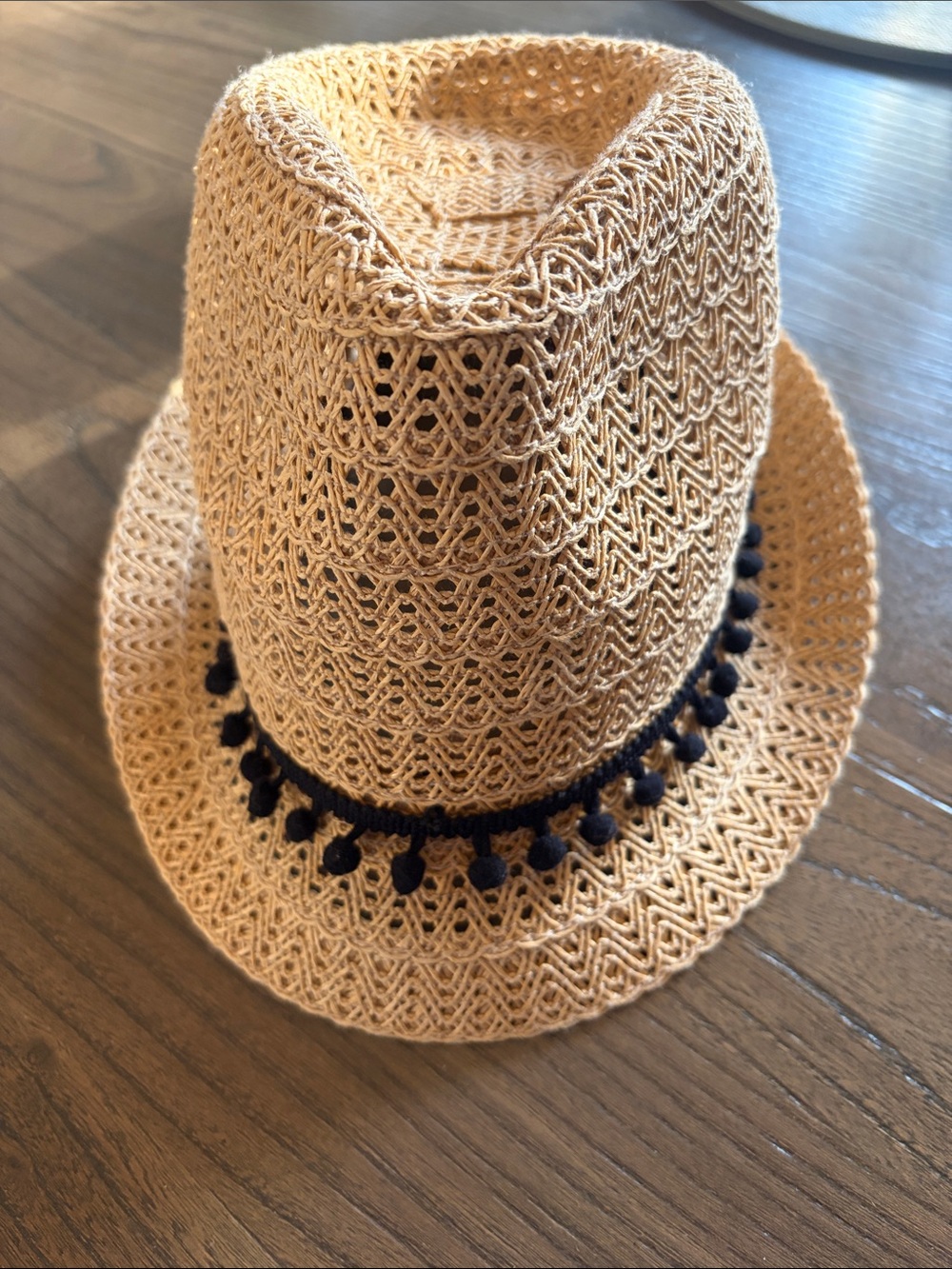 Sonoma Women’s Straw Fedora Hat with Black Pom Trim - Tan